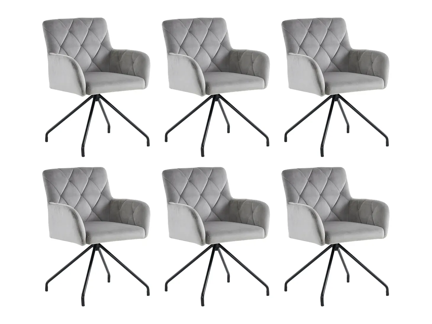 Juego de 6 sillas de comedor de terciopelo - 85 x 49 x 49 cm - Sillón tapizado con 4 patas de metal - con soporte lumbar - Gris