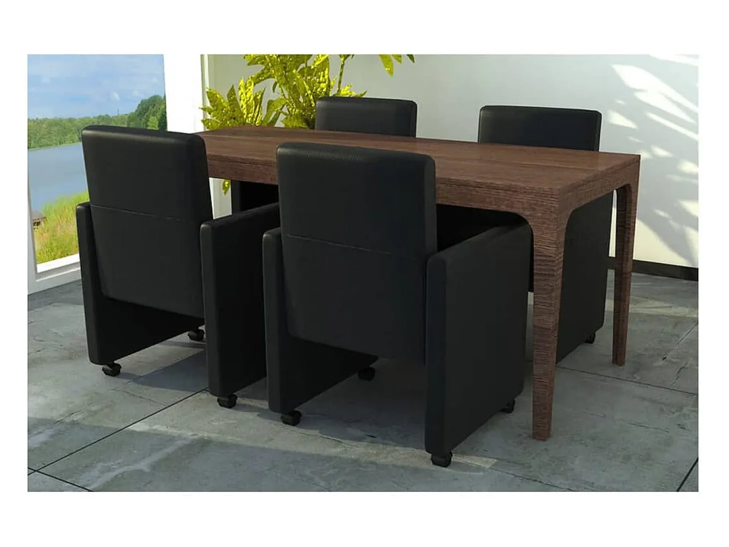 Juego de 4 sillas de comedor de piel sintética negra