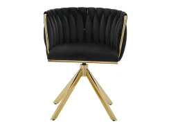 Juego de 2 sillas de comedor de altura regulable - Sillón giratorio con patas ajustables doradas - Terciopelo negro