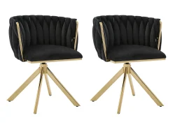 Juego de 2 sillas de comedor de altura regulable - Sillón giratorio con patas ajustables doradas - Terciopelo negro