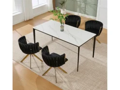 Juego de 2 sillas de comedor de altura regulable - Sillón giratorio con patas ajustables doradas - Terciopelo negro