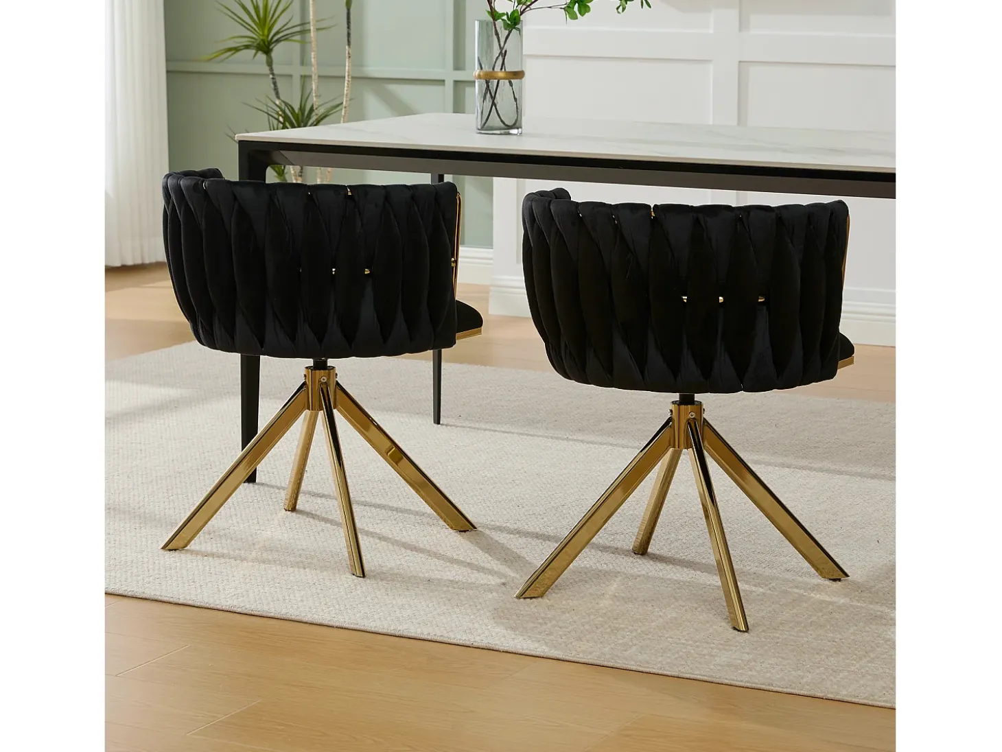 Juego de 2 sillas de comedor de altura regulable - Sillón giratorio con patas ajustables doradas - Terciopelo negro