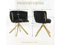 Juego de 2 sillas de comedor de altura regulable - Sillón giratorio con patas ajustables doradas - Terciopelo negro