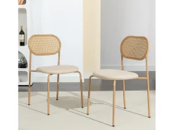 Juego de 2 sillas de comedor modernas con respaldo de ratán y patas de metal para comedor y sala de estar, color beige (2 unidades)