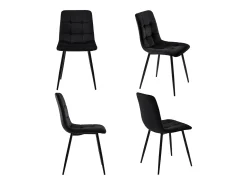 Juego de 4 sillas de comedor, color negro, diseño de silla tapizada con respaldo, terciopelo, estructura de metal.