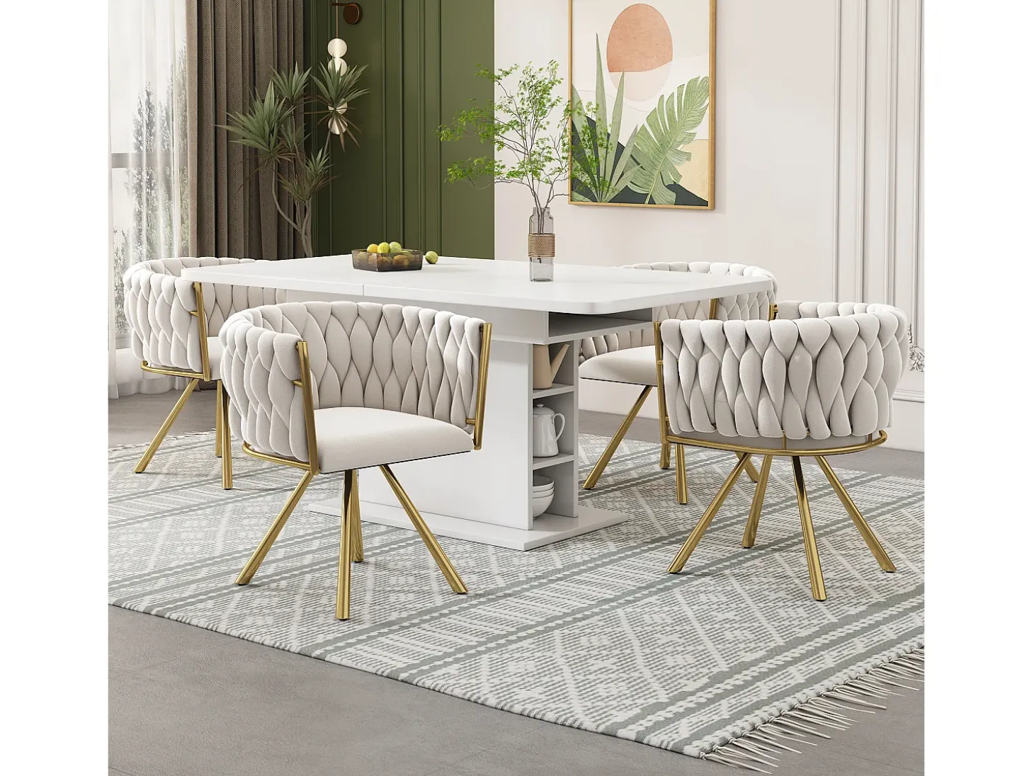 Juego de 2 sillas de comedor giratorias de terciopelo con base de metal dorado, color gris (50 x 45 x 91 cm)
