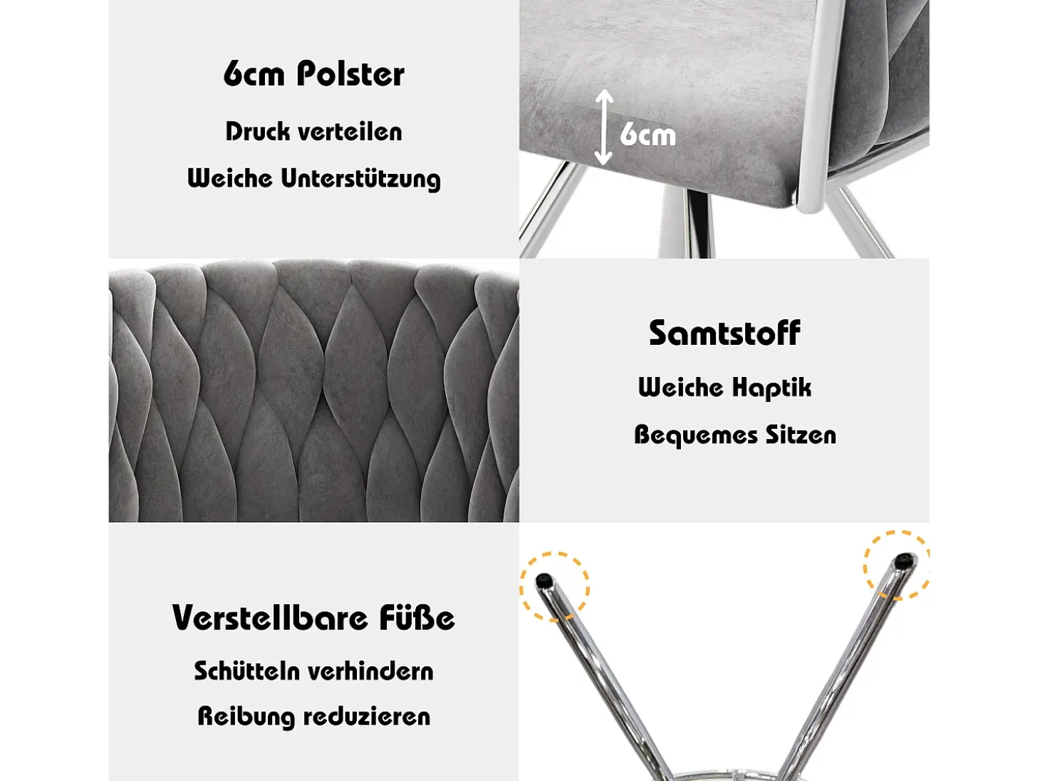 Juego de 2 sillas de comedor de terciopelo, silla giratoria de lujo para sala de estar y dormitorio, con patas de metal (62 x 60 x 57 cm)