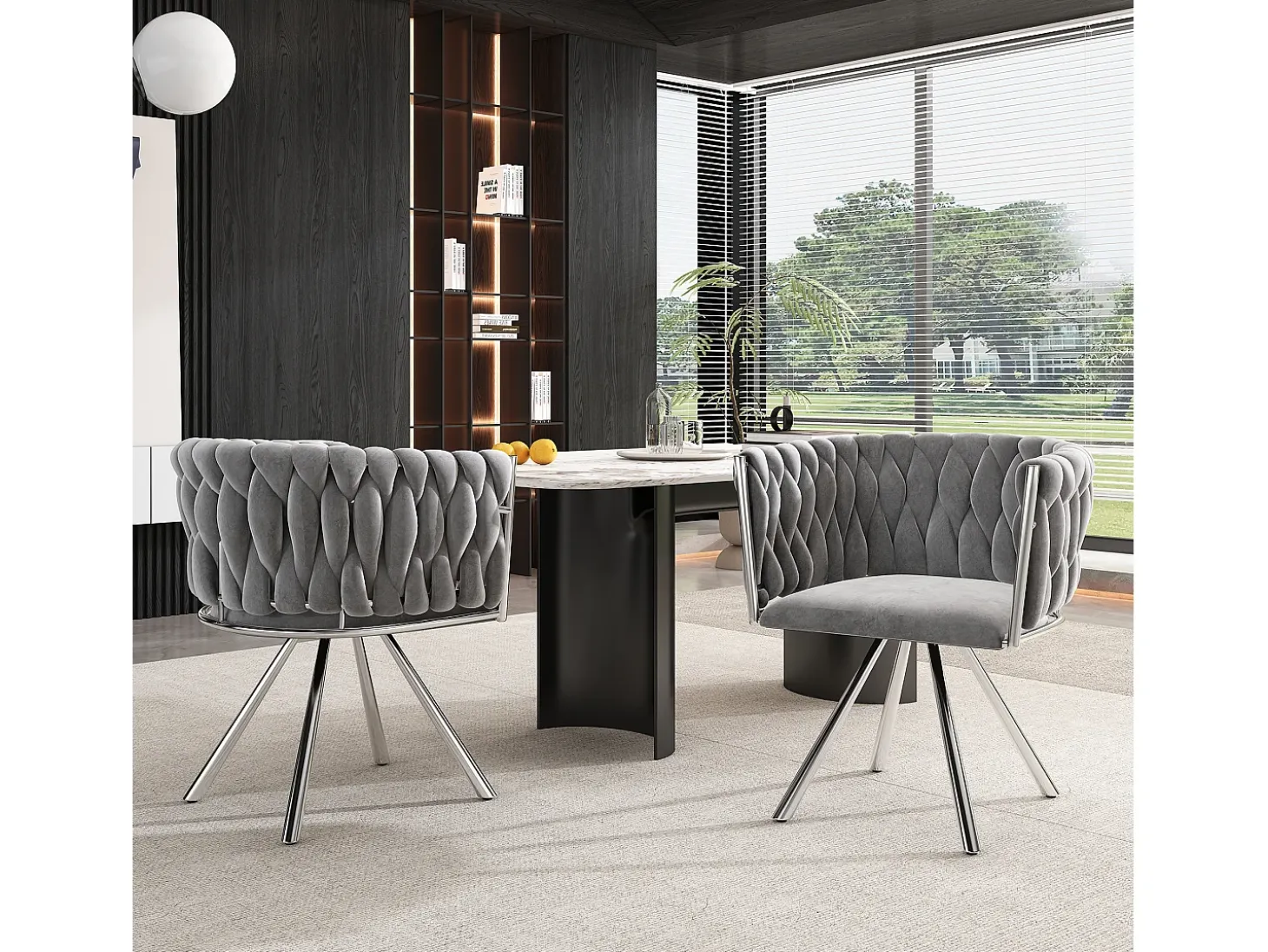 Juego de 2 sillas de comedor de terciopelo, silla giratoria de lujo para sala de estar y dormitorio, con patas de metal (62 x 60 x 57 cm)
