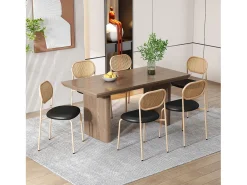 Juego de 4 sillas de comedor de estilo moderno, sillón de mimbre con estructura de metal, PU, negro y marrón (Dimensiones específicas a consultar)
