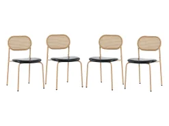 Juego de 4 sillas de comedor de estilo moderno, sillón de mimbre con estructura de metal, PU, negro y marrón (Dimensiones específicas a consultar)