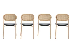 Juego de 4 sillas de comedor de estilo moderno, sillón de mimbre con estructura de metal, PU, negro y marrón (Dimensiones específicas a consultar)