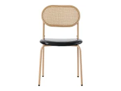 Juego de 4 sillas de comedor de estilo moderno, sillón de mimbre con estructura de metal, PU, negro y marrón (Dimensiones específicas a consultar)