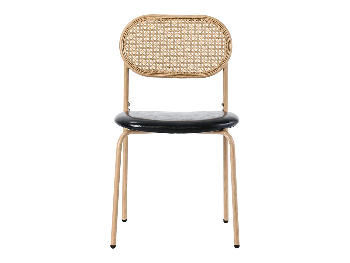 Juego de 4 sillas de comedor de estilo moderno, sillón de mimbre con estructura de metal, PU, negro y marrón (Dimensiones específicas a consultar)