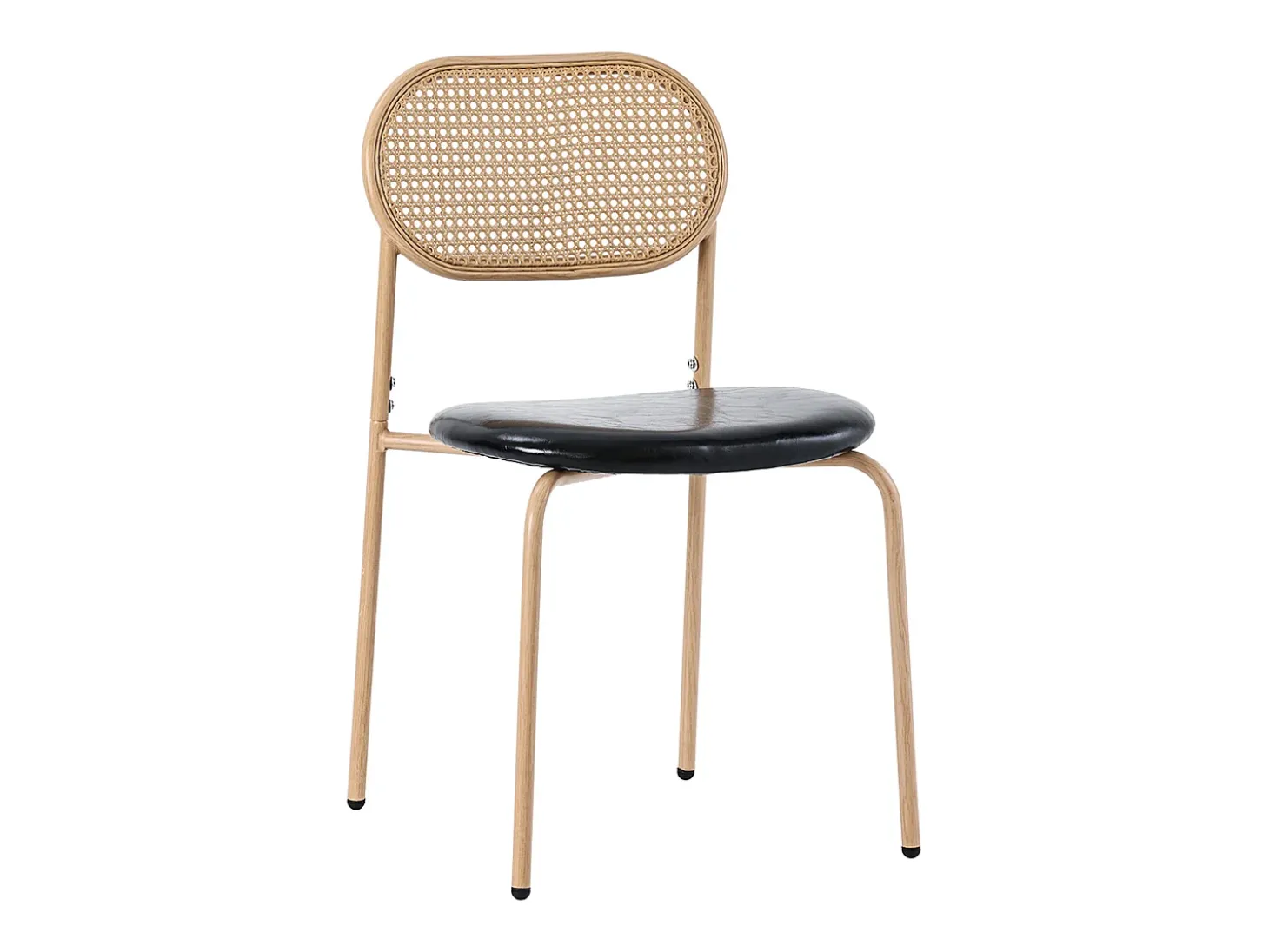 Juego de 4 sillas de comedor de estilo moderno, sillón de mimbre con estructura de metal, PU, negro y marrón (Dimensiones específicas a consultar)