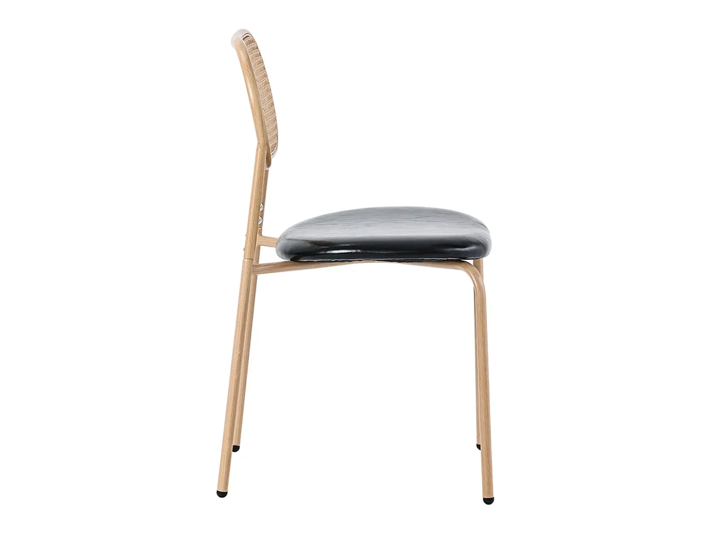 Juego de 4 sillas de comedor de estilo moderno, sillón de mimbre con estructura de metal, PU, negro y marrón (Dimensiones específicas a consultar)