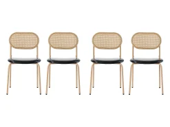 Juego de 4 sillas de comedor de estilo moderno, sillón de mimbre con estructura de metal, PU, negro y marrón (Dimensiones específicas a consultar)