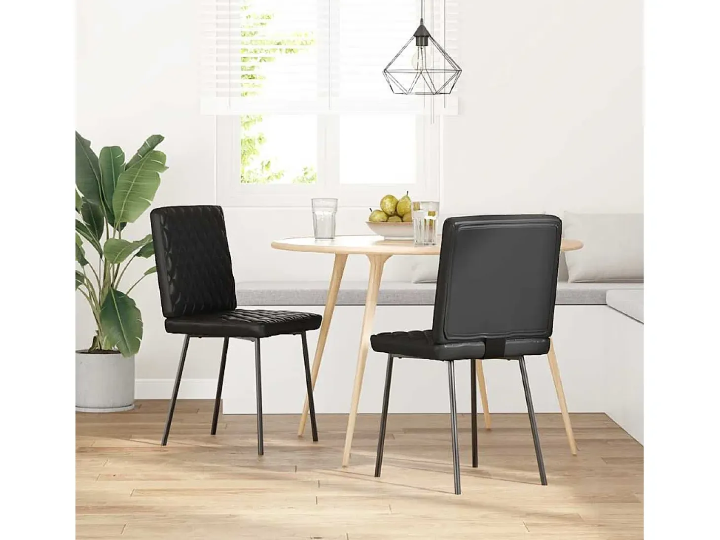 Juego de 2 sillas de comedor de piel sintética negra
