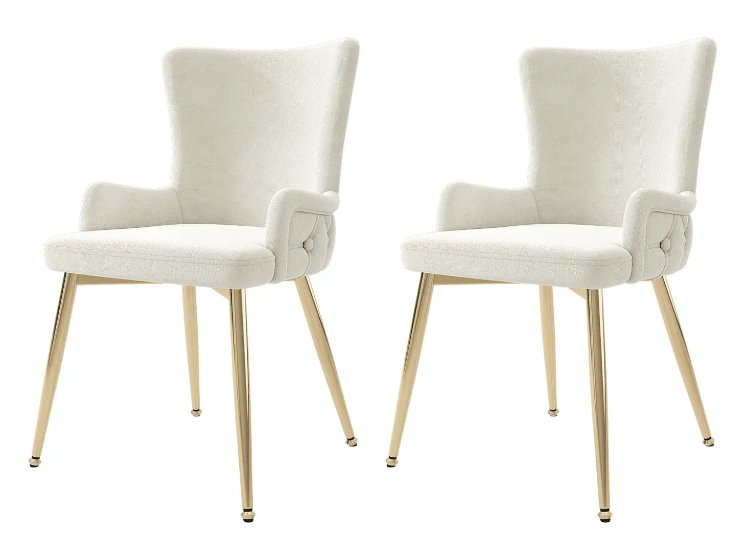 Juego de 2 sillas de comedor en terciopelo beige con respaldo tapizado y patas doradas, para sala y dormitorio