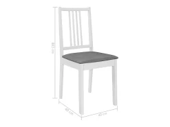 Juego de 4 sillas de comedor con cojines de madera maciza blanca