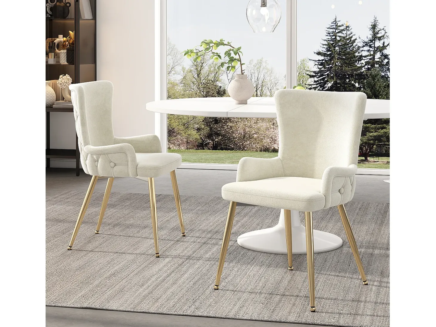 Juego de 4 sillas de comedor - terciopelo beige - con patas de metal dorado - para sala y comedor
