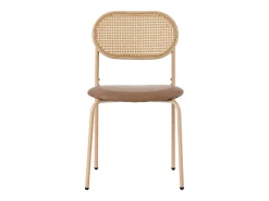 Juego de 4 sillas de comedor de PU, respaldo de ratán, metal, diseño sencillo, marrón (L64,77 x W63,5 x H50,8 cm)