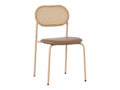Juego de 4 sillas de comedor de PU, respaldo de ratán, metal, diseño sencillo, marrón (L64,77 x W63,5 x H50,8 cm)
