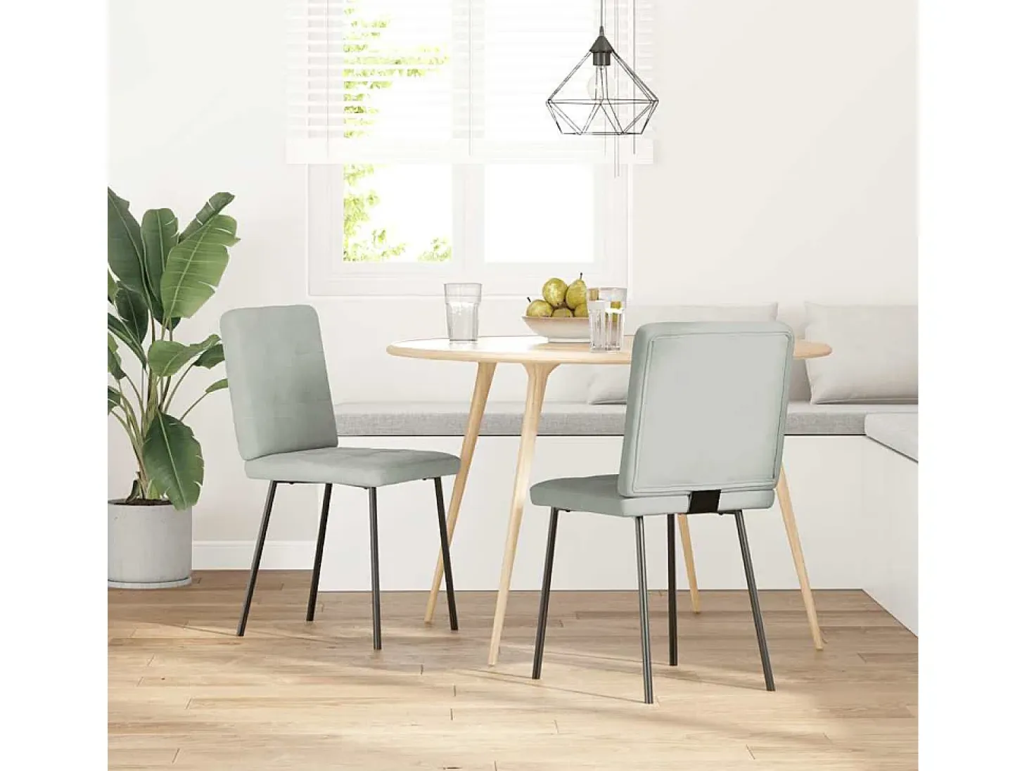Juego de 2 sillas de comedor en terciopelo gris claro