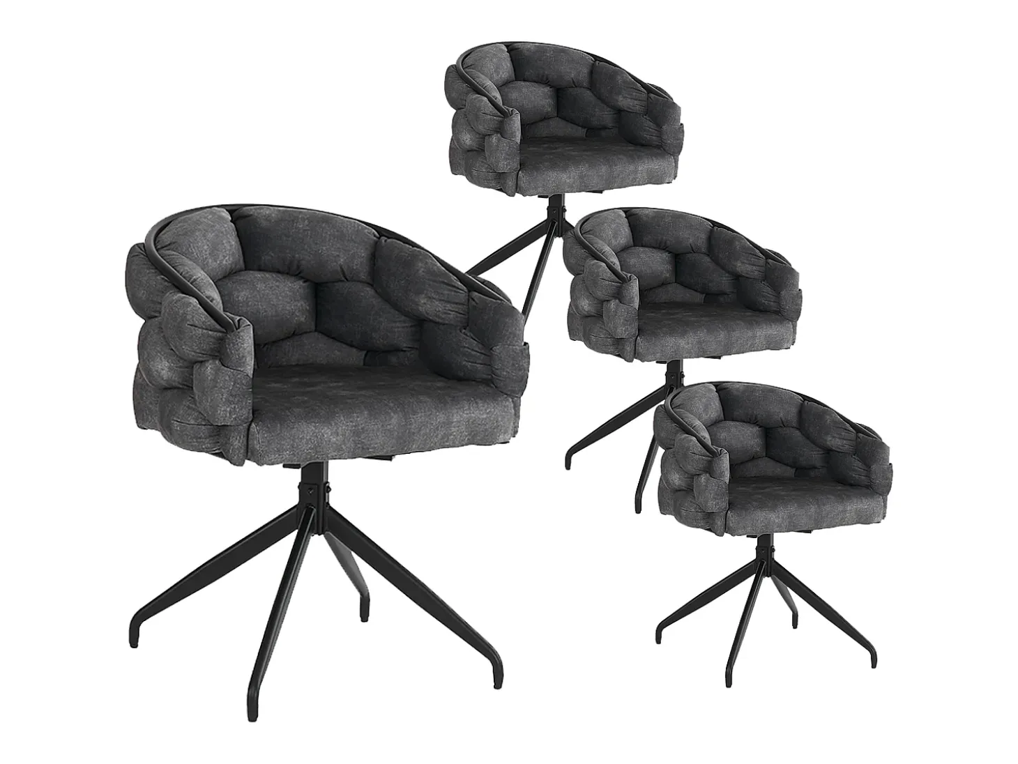 Juego de 4 sillas de comedor giratorias - 61 x 59 x 77,5 cm - Patas de terciopelo y metal - Gris