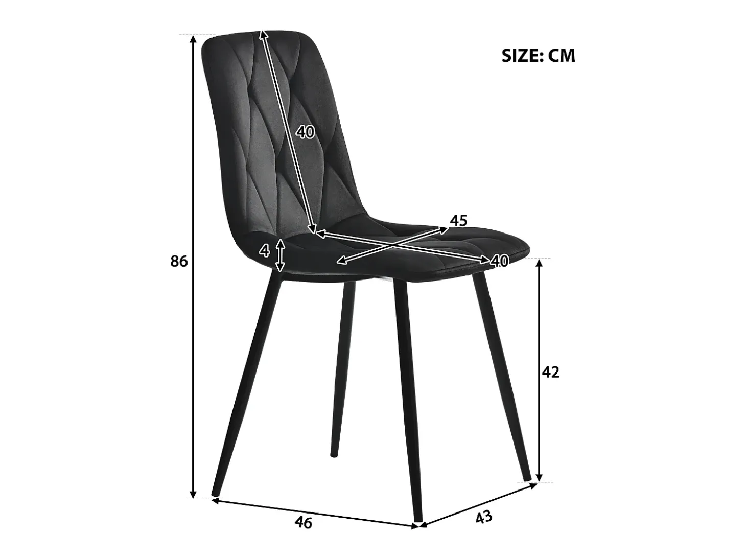 Juego de 4 sillas de comedor - Silla de comedor de terciopelo negro - Con patas y respaldo de metal
