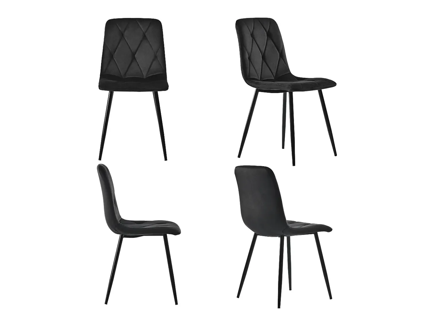 Juego de 4 sillas de comedor - Silla de comedor de terciopelo negro - Con patas y respaldo de metal