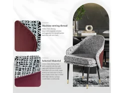Juego de 2 sillas de comedor en lino con patas de metal - Gris claro y rojo - Moderna silla acolchada con tapizado en tela