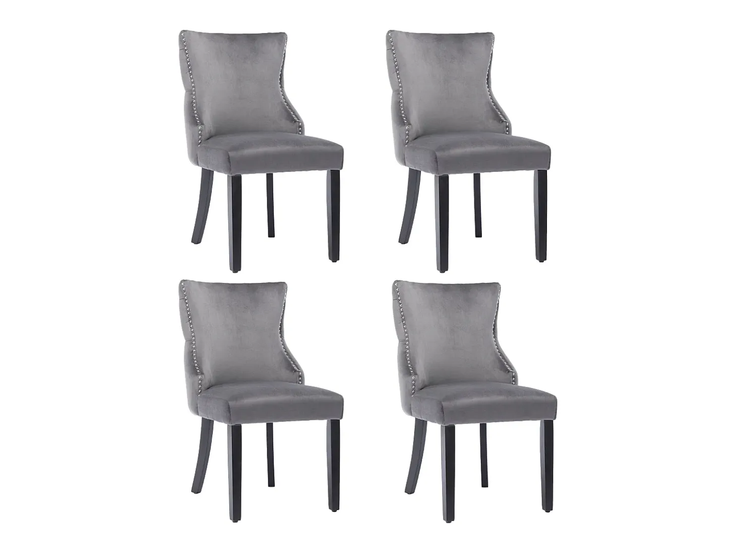 Juego de 4 sillas de comedor, terciopelo gris, con costuras de botones, estructura de madera maciza
