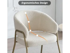 Juego de 6 sillas de comedor blancas, modernas, de terciopelo de cordero, patas doradas