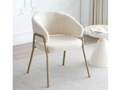 Juego de 6 sillas de comedor blancas, modernas, de terciopelo de cordero, patas doradas