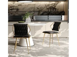 Juego de 2 sillas de comedor de terciopelo de lujo, diseño ergonómico, patas de metal, color negro