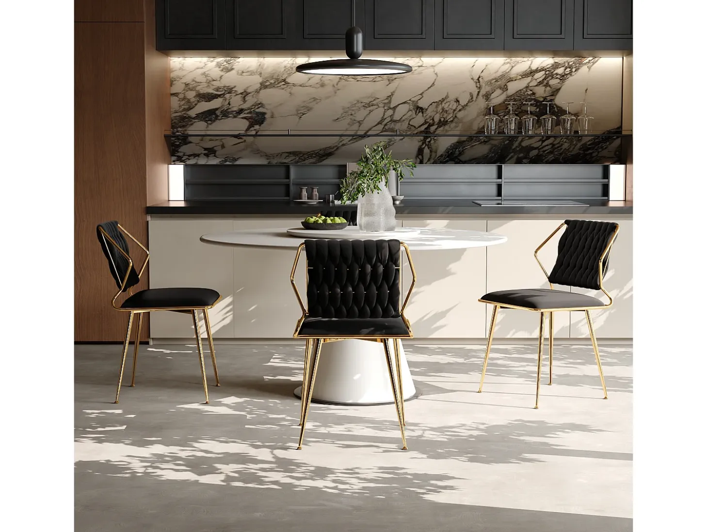 Juego de 2 sillas de comedor de terciopelo de lujo, diseño ergonómico, patas de metal, color negro