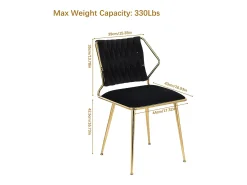 Juego de 2 sillas de comedor de terciopelo de lujo, diseño ergonómico, patas de metal, color negro