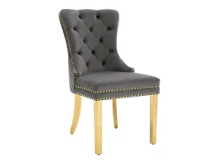 Juego de 2 sillas de comedor - terciopelo gris - Silla tapizada con ribete tachonado y patas de metal dorado