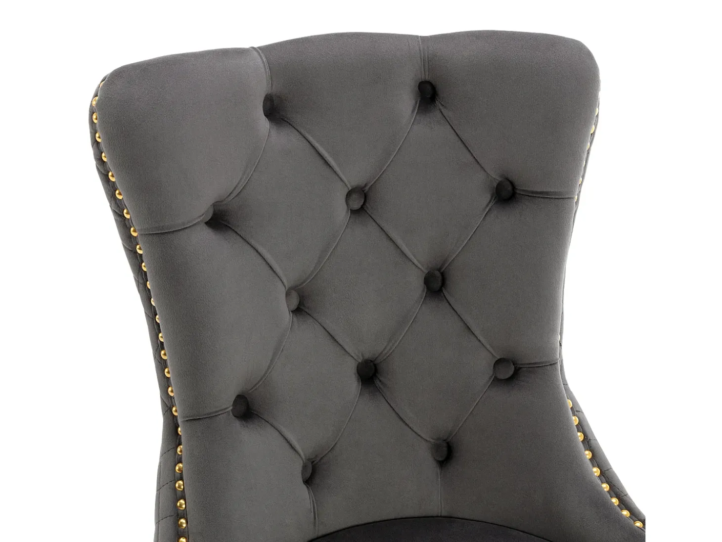 Juego de 2 sillas de comedor - terciopelo gris - Silla tapizada con ribete tachonado y patas de metal dorado