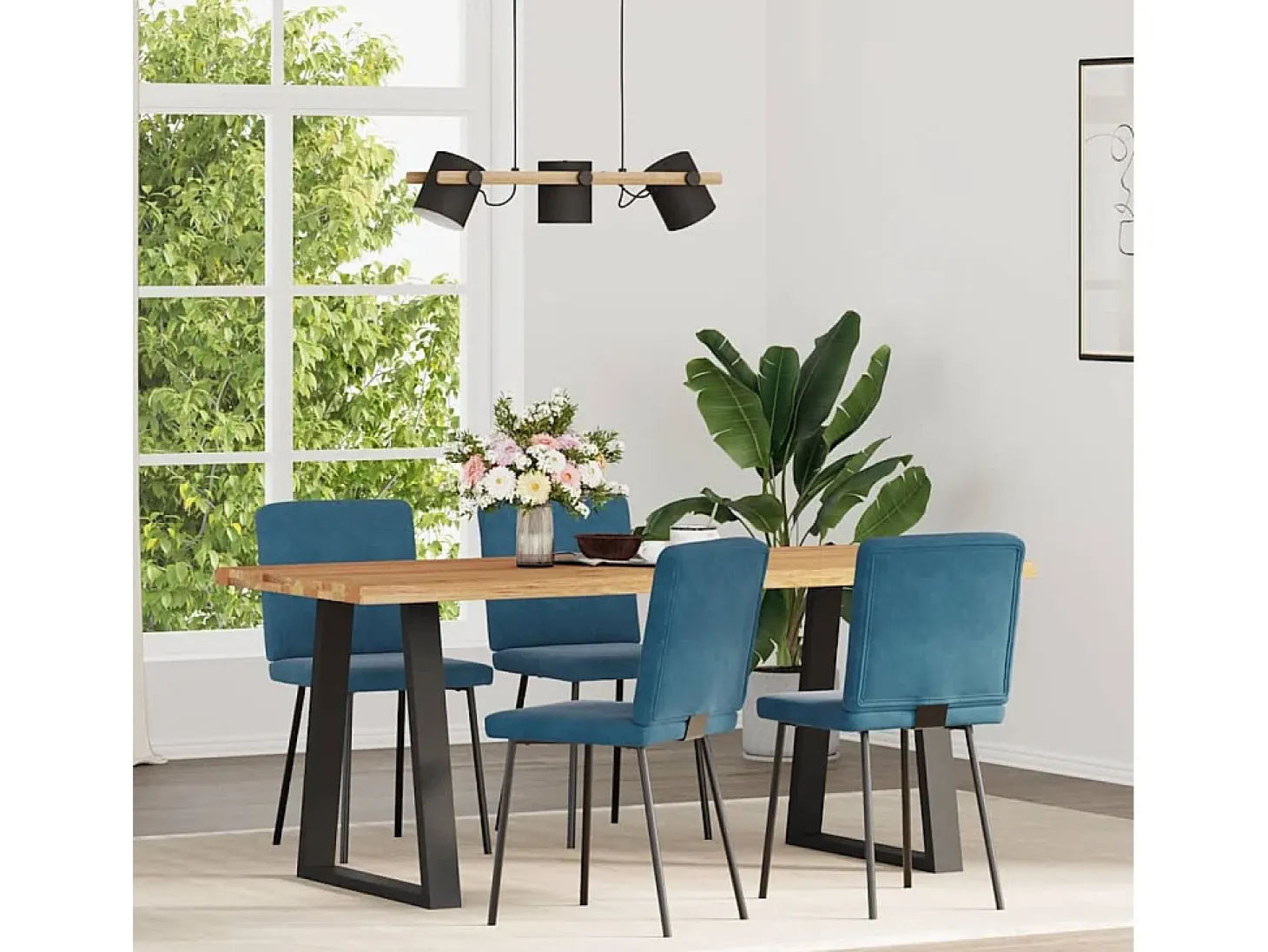 Juego de 4 sillas de comedor de terciopelo azul