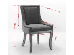 Juego de 2 sillas de comedor en chenilla gris con tachuelas decorativas y respaldo, patas de madera