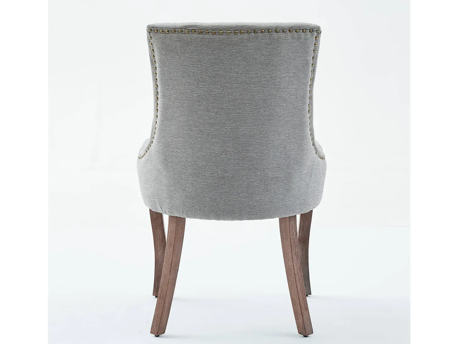 Juego de 2 sillas de comedor en chenilla gris con tachuelas decorativas y respaldo, patas de madera
