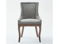 Juego de 2 sillas de comedor en chenilla gris con tachuelas decorativas y respaldo, patas de madera