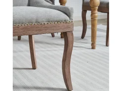 Juego de 2 sillas de comedor en chenilla gris con tachuelas decorativas y respaldo, patas de madera