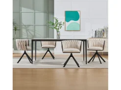 Juego de 2 sillas de comedor de altura regulable - Sillón giratorio con patas ajustables negras - Terciopelo marfil