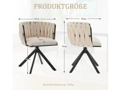Juego de 2 sillas de comedor de altura regulable - Sillón giratorio con patas ajustables negras - Terciopelo marfil