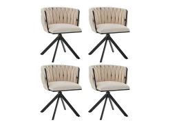 Juego de 2 sillas de comedor de altura regulable - Sillón giratorio con patas ajustables negras - Terciopelo marfil