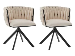 Juego de 2 sillas de comedor de altura regulable - Sillón giratorio con patas ajustables negras - Terciopelo marfil