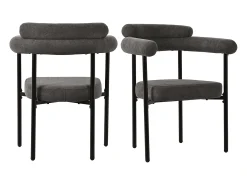 Juego de 2 sillas de comedor con respaldo en aro y reposabrazos - tejido de felpa gris oscuro