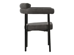 Juego de 2 sillas de comedor con respaldo en aro y reposabrazos - tejido de felpa gris oscuro